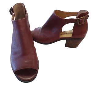 Lucky Brand Burgundy Leather Barimo Open Toe Bootie Size 7.5
